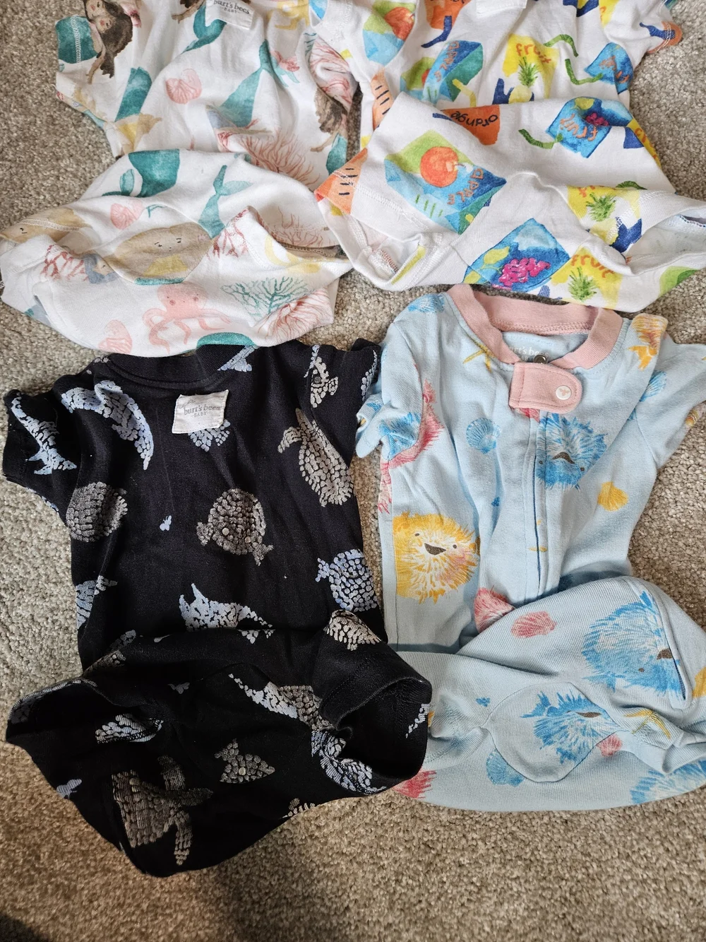 Burts Bees Baby Short Sleeve Romper Pajamas Bundle Of 4 - Assorted Size 6-9 M
